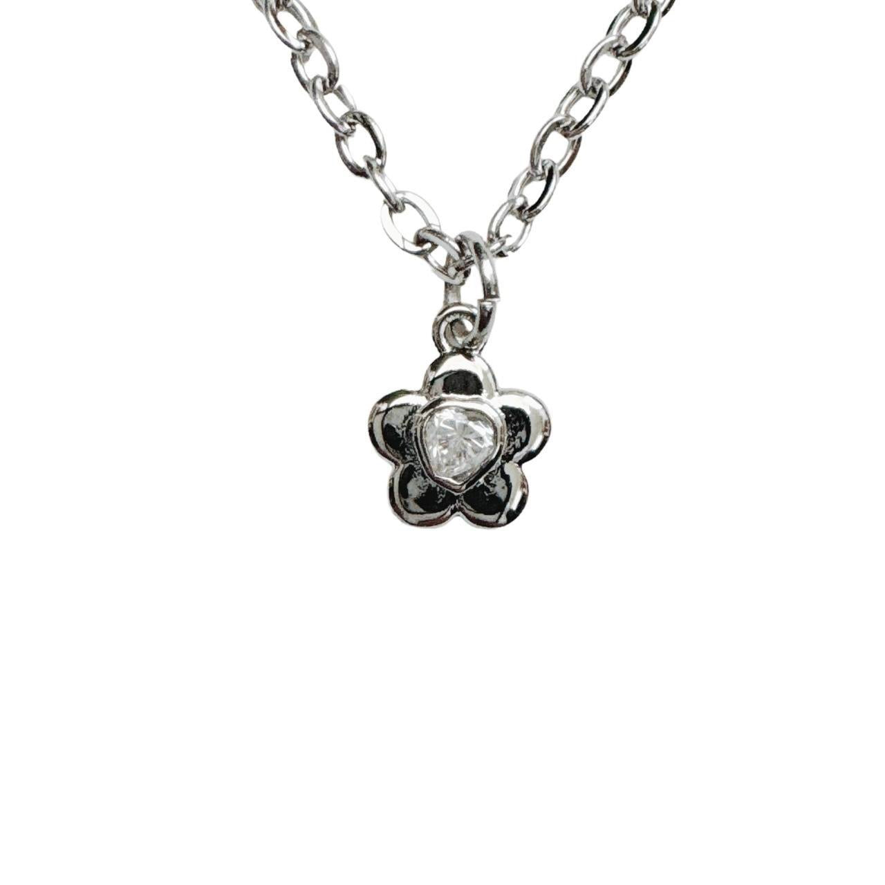 Silver Rhinestone Flower Necklace