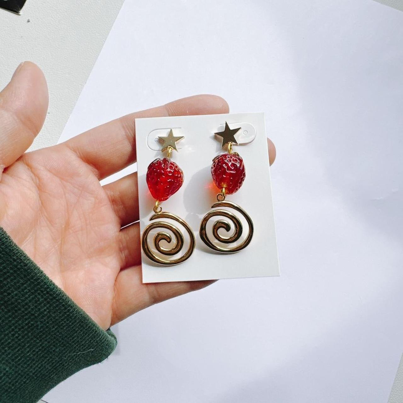 Gold Strawberry Swirl Earrings