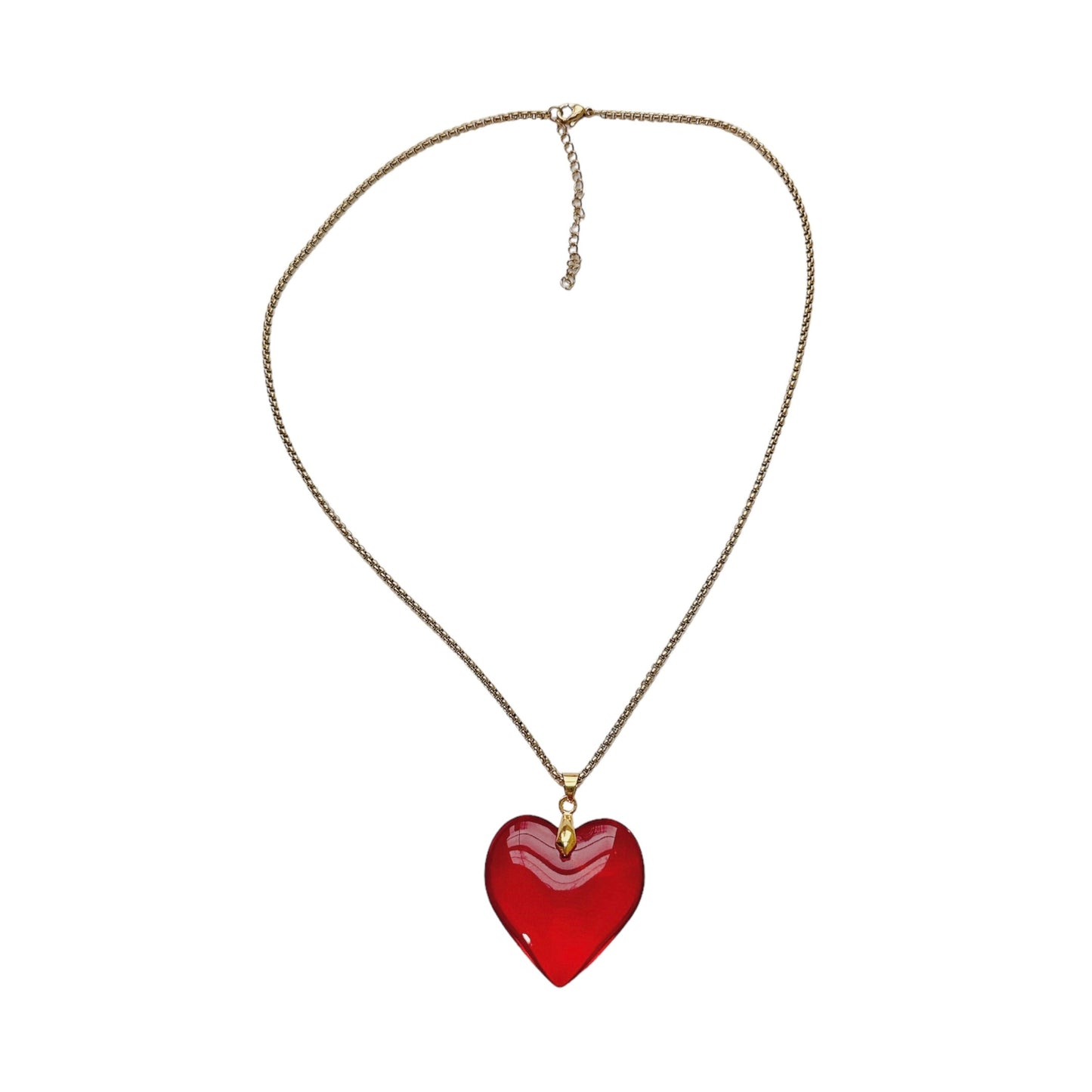 Gold Red Glass Heart Necklace