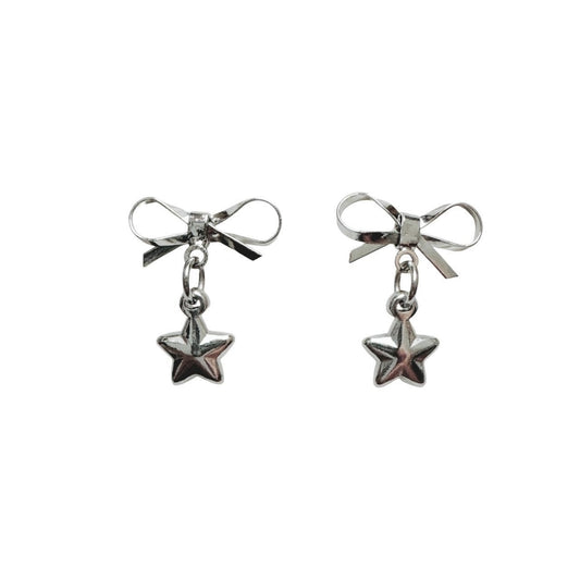 Silver Bow & Star Earrings