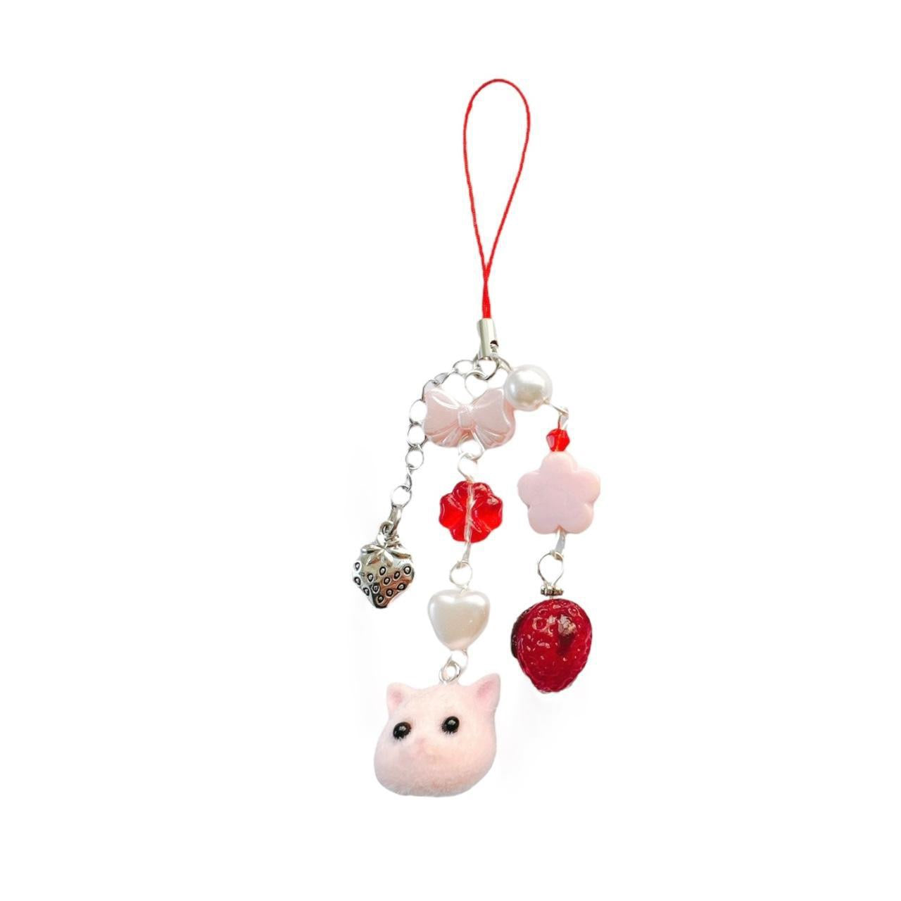 Pink Strawberry Cat Charm