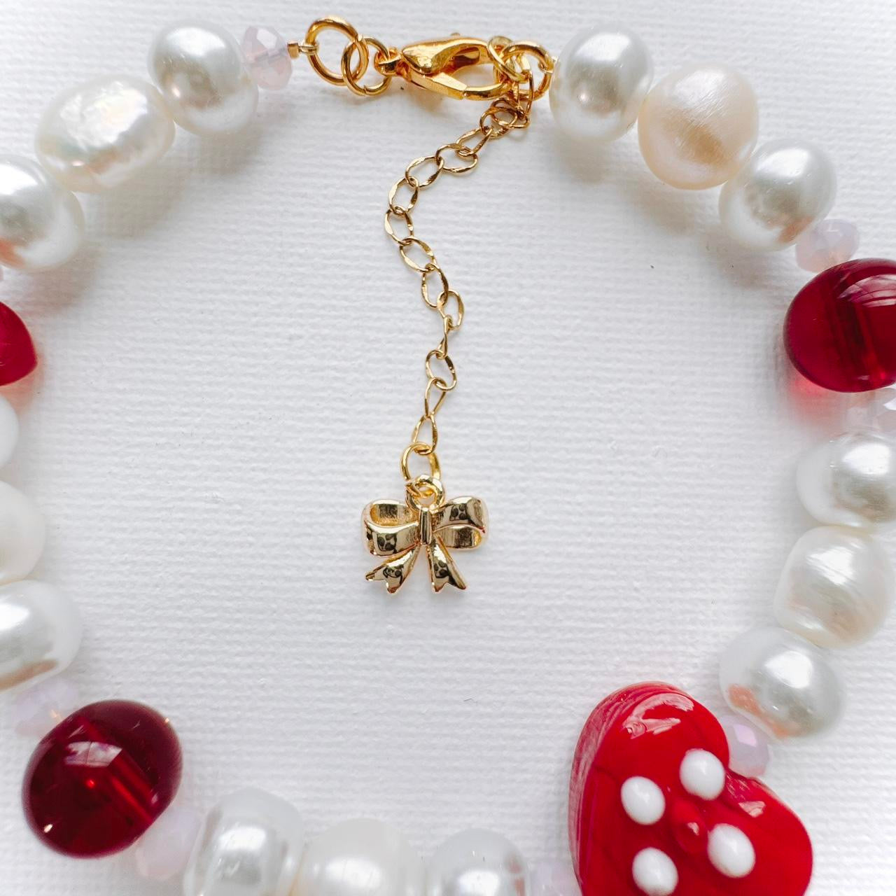 Heart & Bow Pearl Bracelet