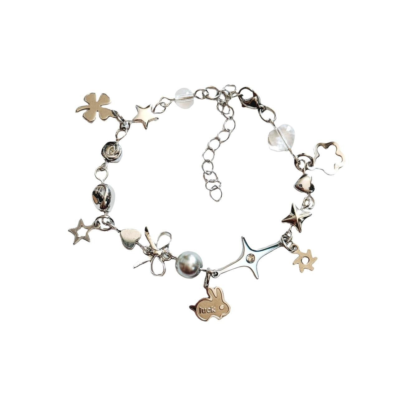 silver lucky bunny beaded bracelet