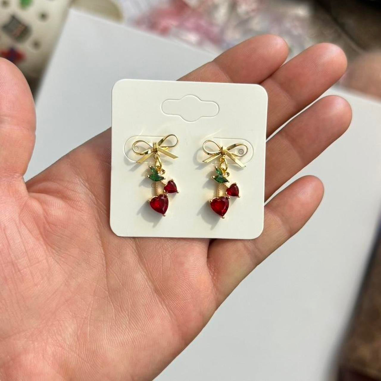 Gold Bow & Cherry Earrings