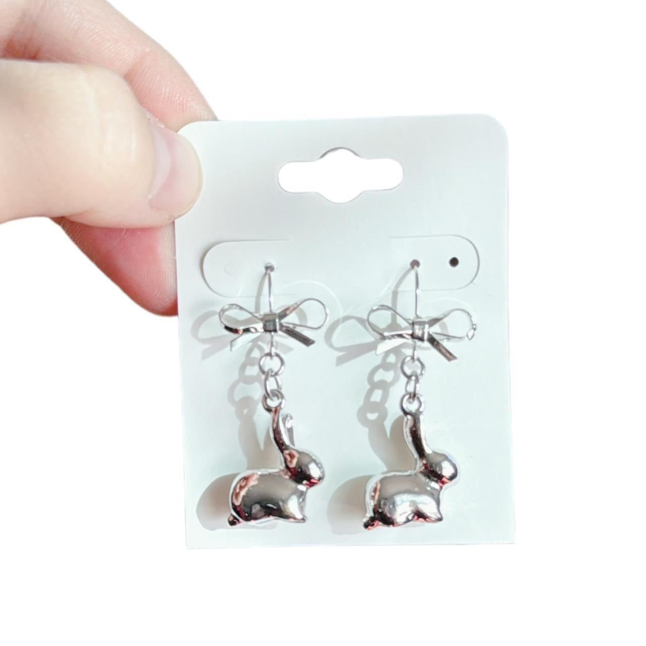 Silver Bow & Bunny Earrings