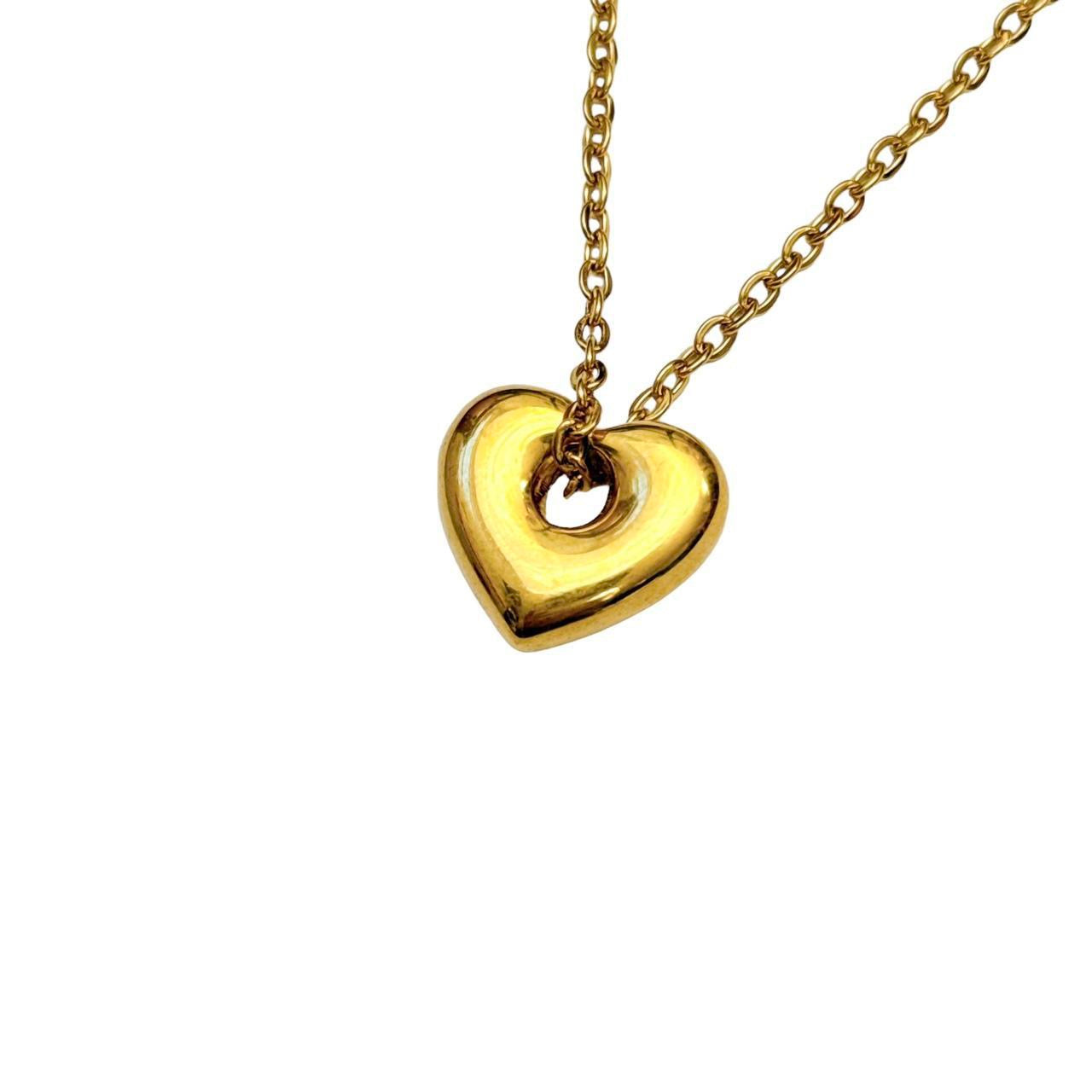 Gold Puffy Hollow Heart Necklace