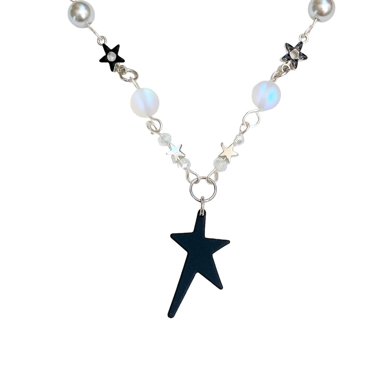 Black Asymmetrical Star Beaded Necklace