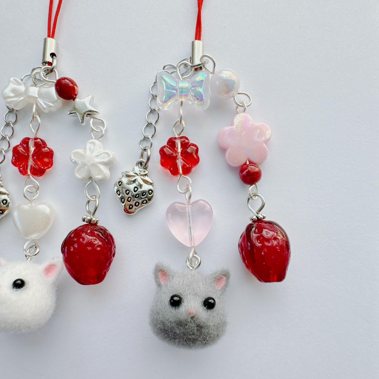 Grey Strawberry Cat Charm