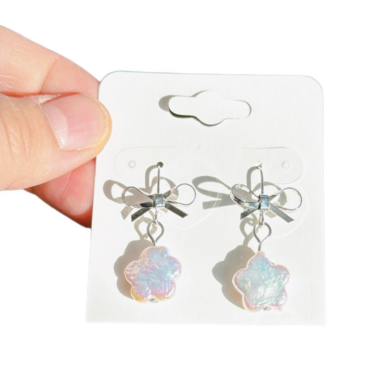 Silver Bow & Pearl Flower Earrings