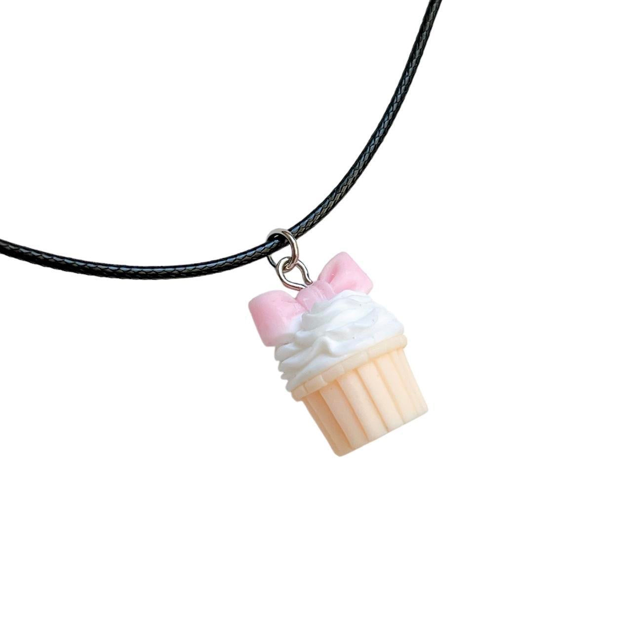 Bow Cupcake Cord Necklace