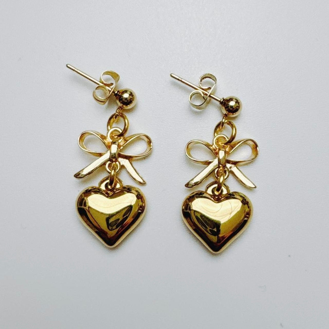 Gold Bow & Heart Earrings