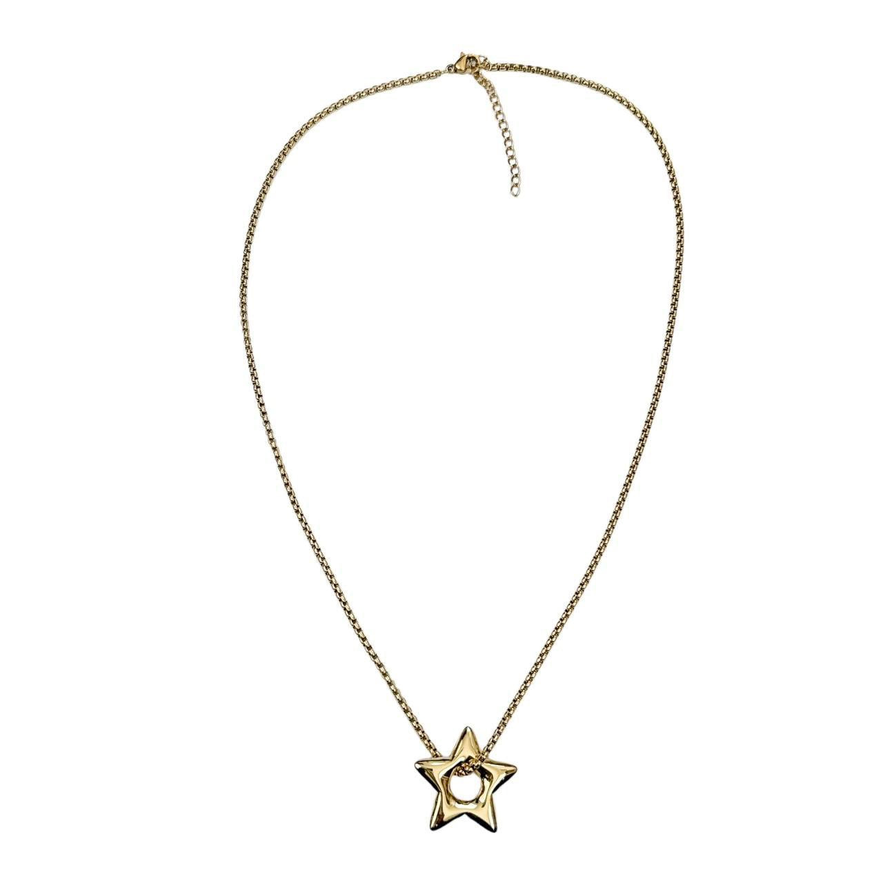 Gold Puffy Star Pendant Necklace