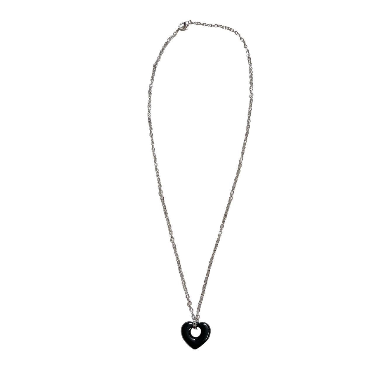 Black Puffy Hollow Heart Necklace