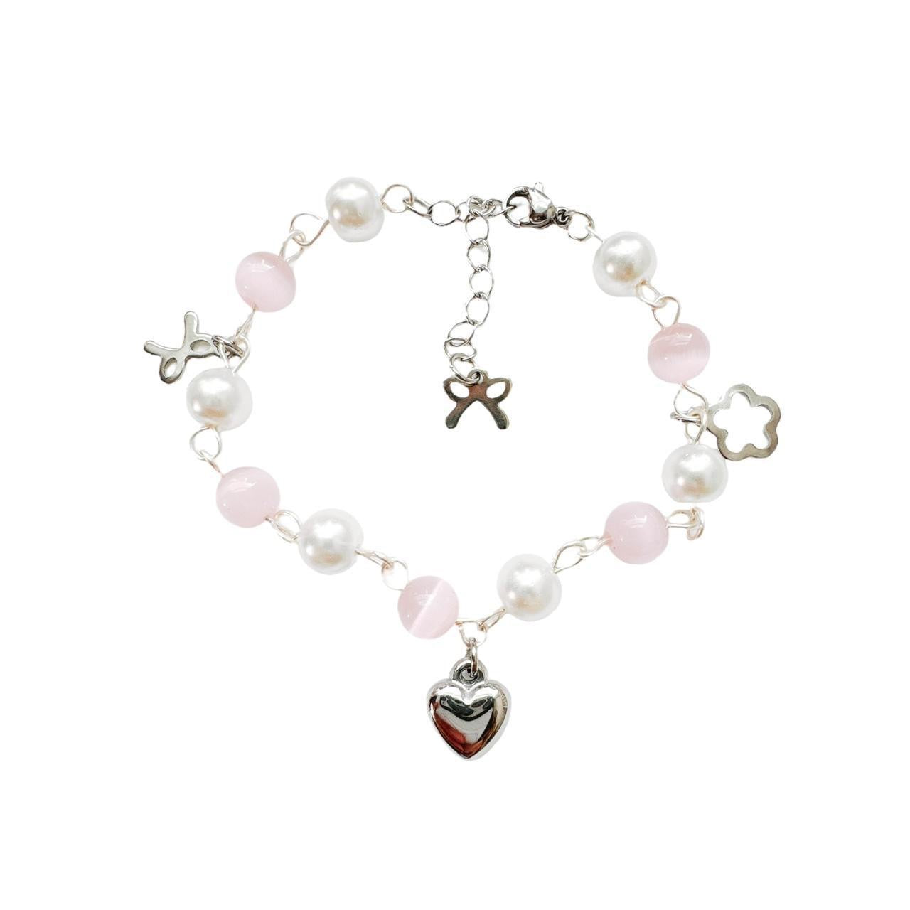 Pink & White Heart Charm Bracelet