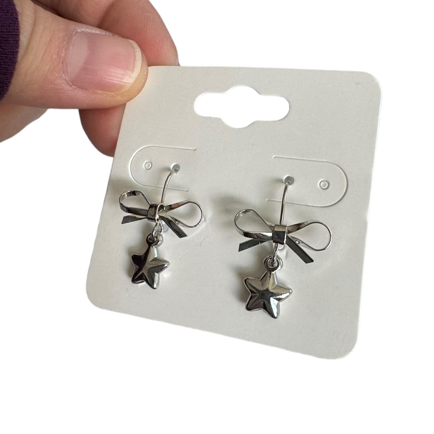 Silver Bow & Star Earrings