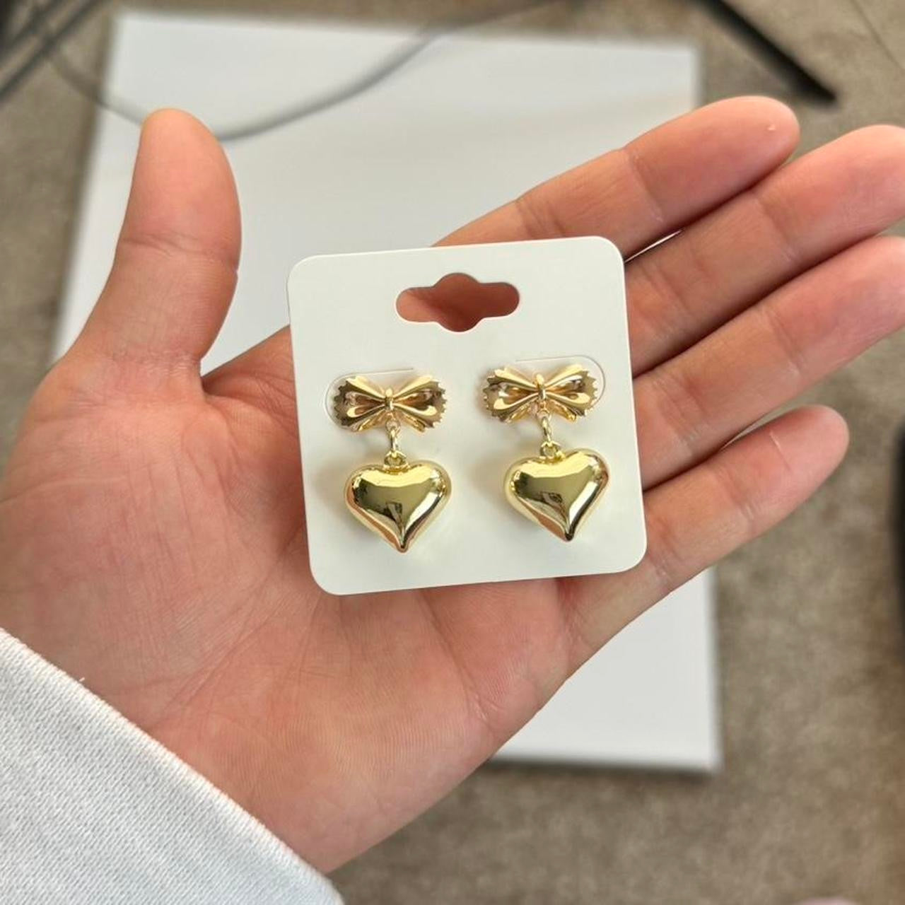 Gold Bow Tie Pasta & Heart Earrings