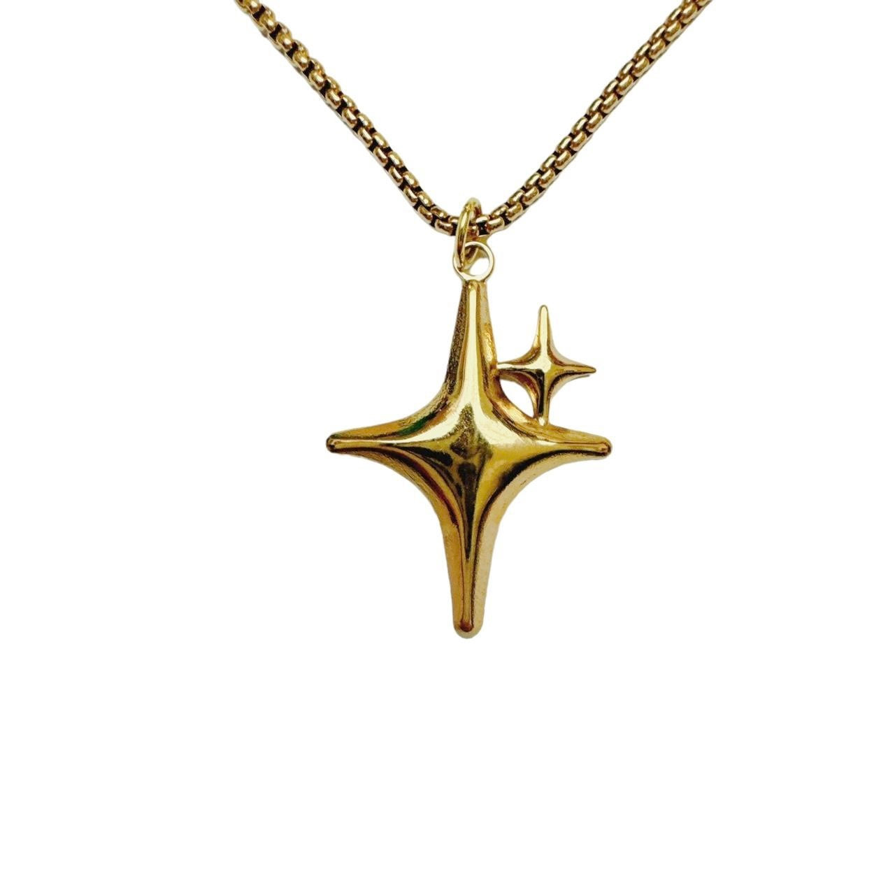 Gold Double Sparkle Star Necklace