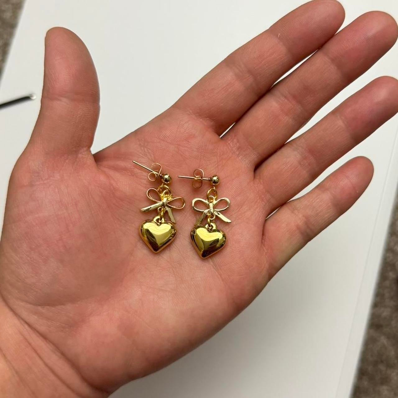 Gold Bow & Heart Earrings