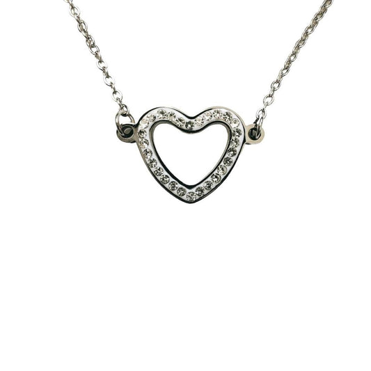 silver hollow rhinestone heart necklace