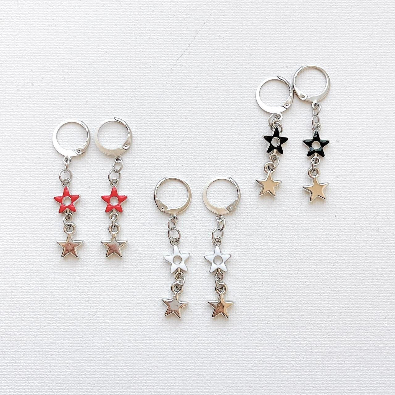 White Double Star Earrings