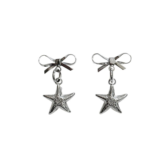 silver bow & starfish earrings