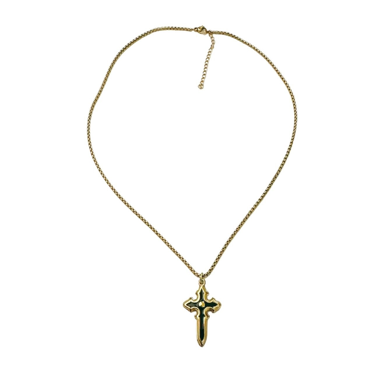 gold & black enamel cross necklace