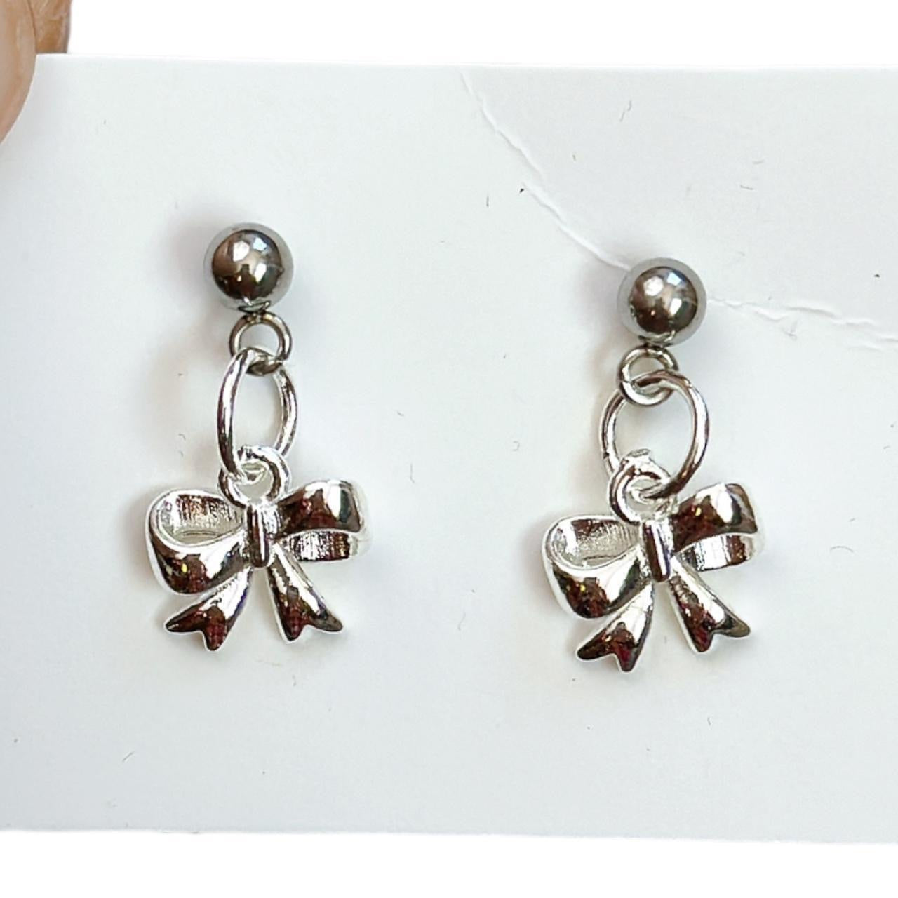 Dainty Silver Bow Earrings