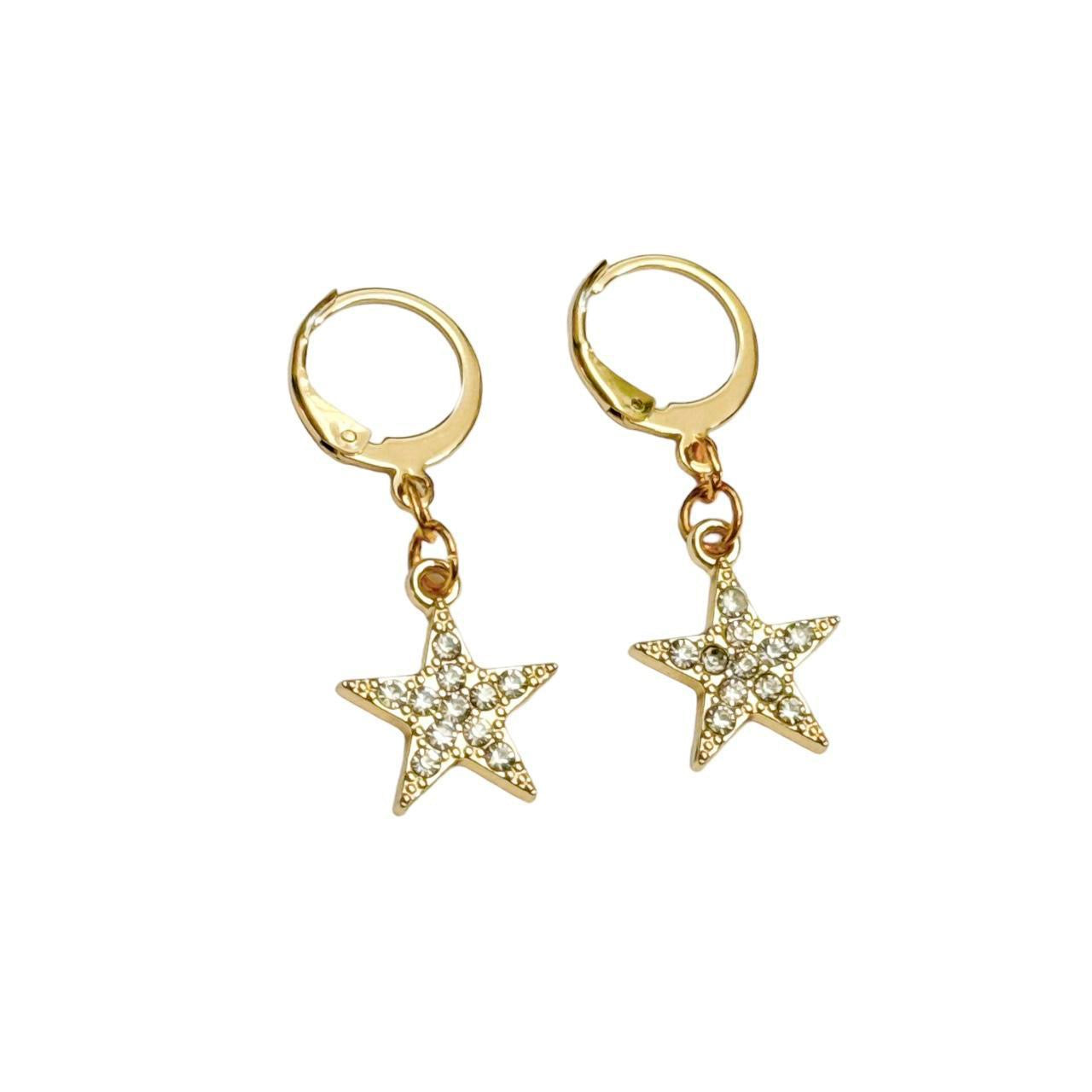 Gold Rhinestone Star Earrings