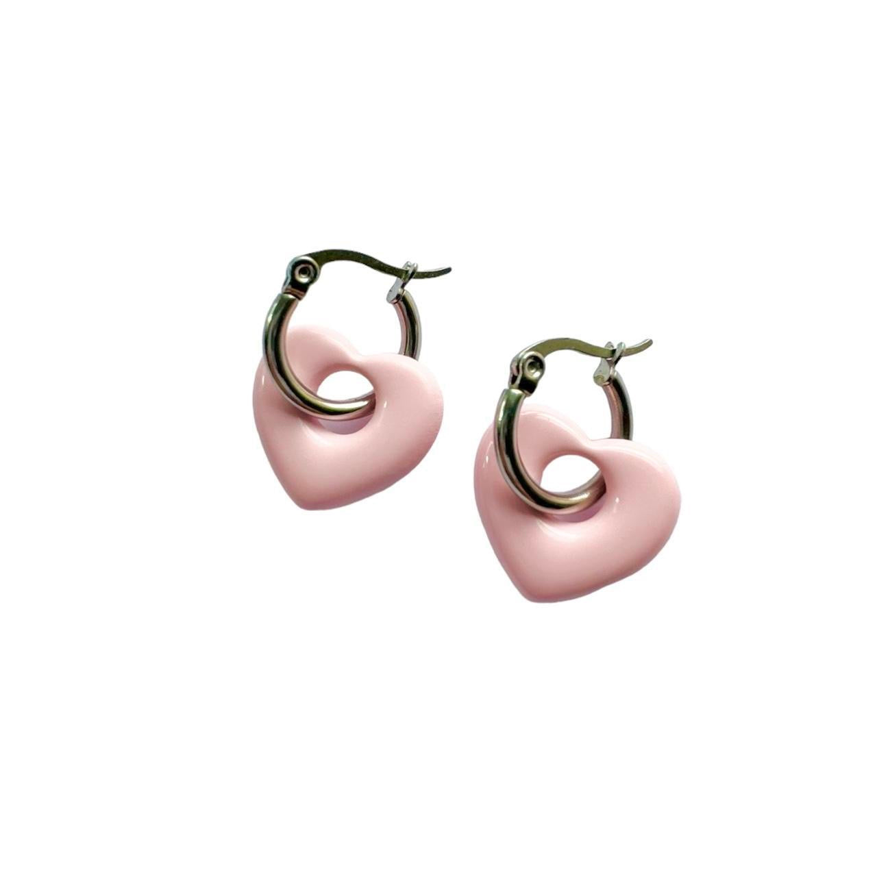 Pink Puffy Heart Hoop Earrings