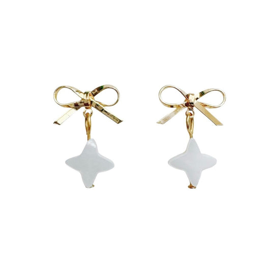 Gold Bow & Shell Sparkle Star Earrings