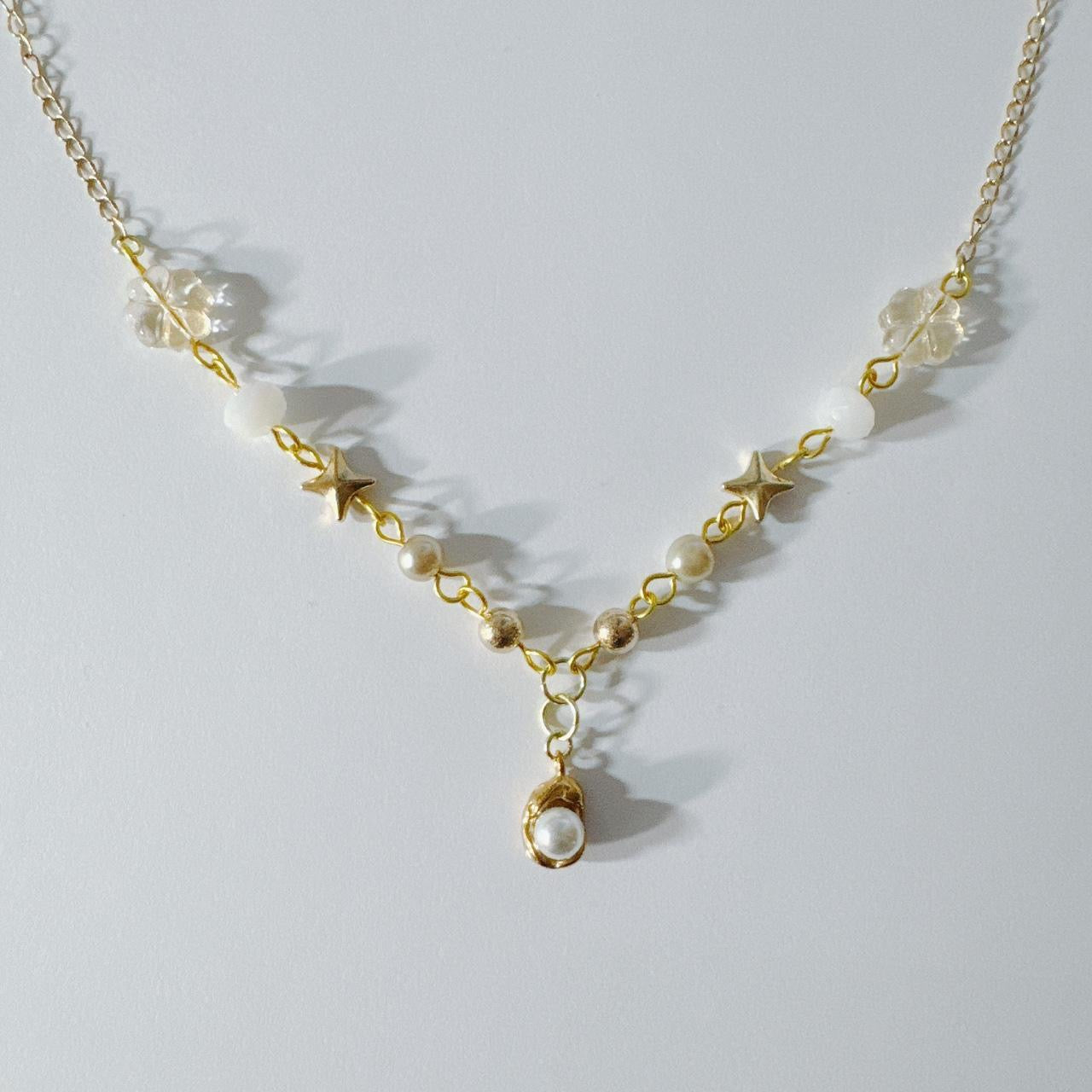 Gold Pearl Beaded Necklace