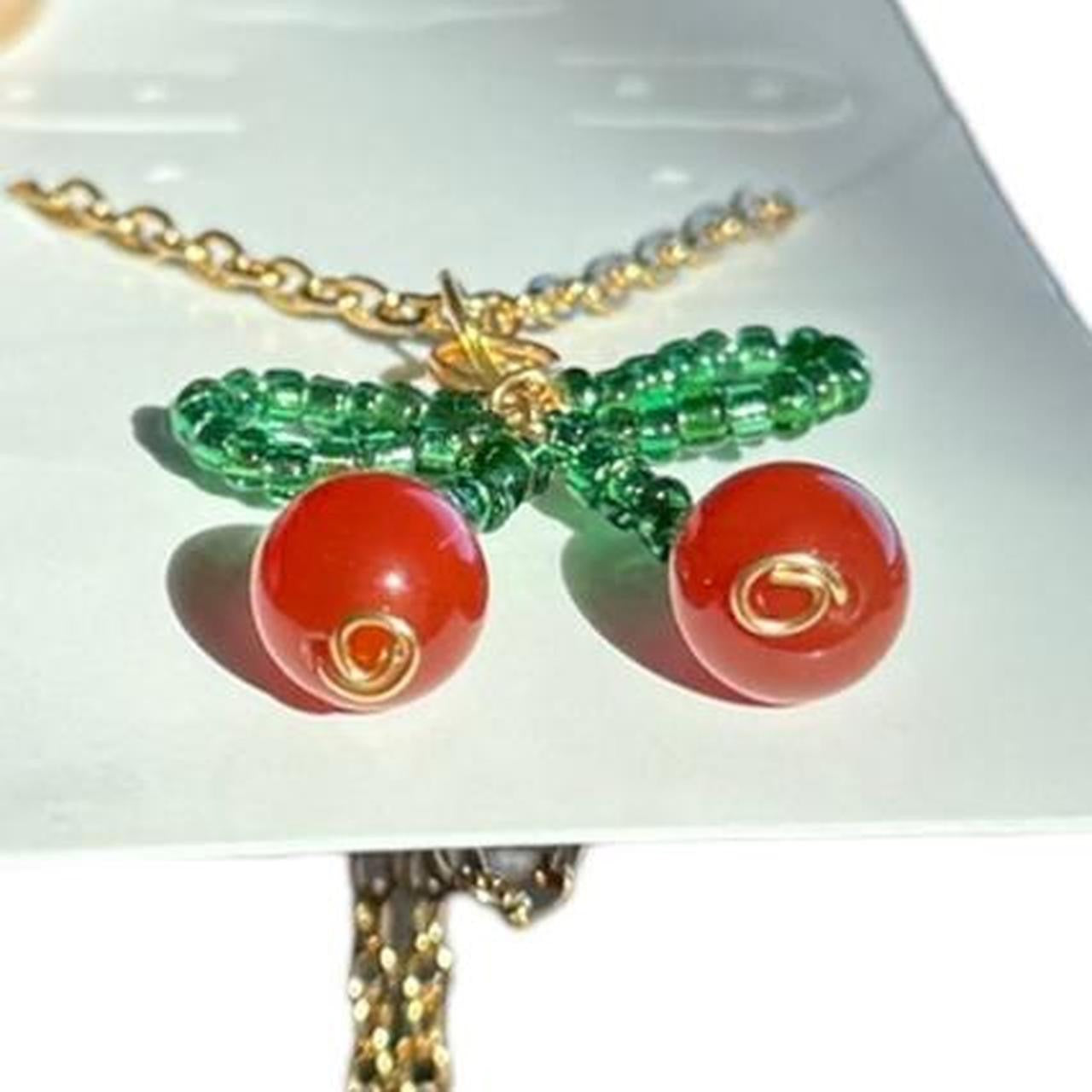 Beaded Cherry Bow Earrings