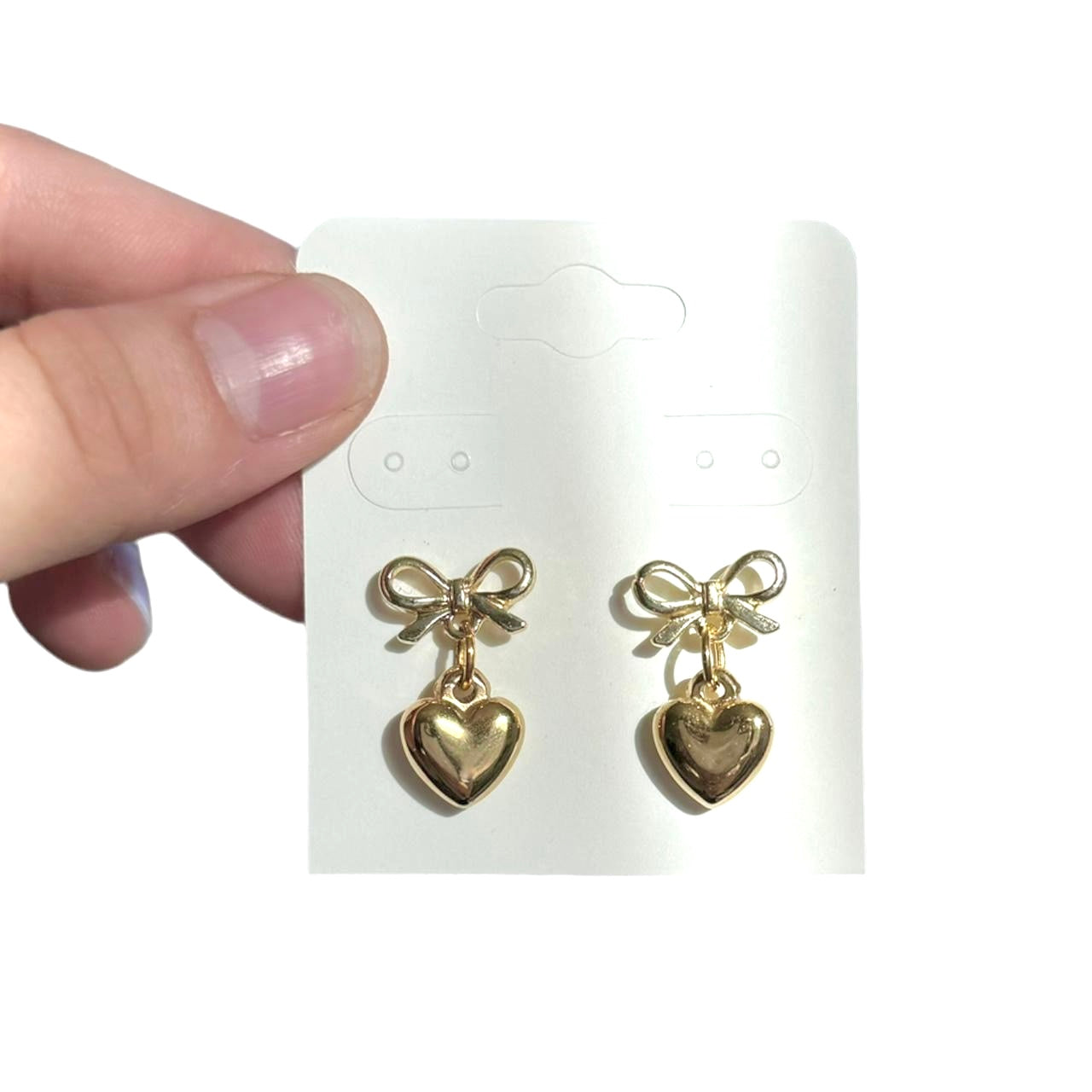 Gold Bow & Heart Earrings