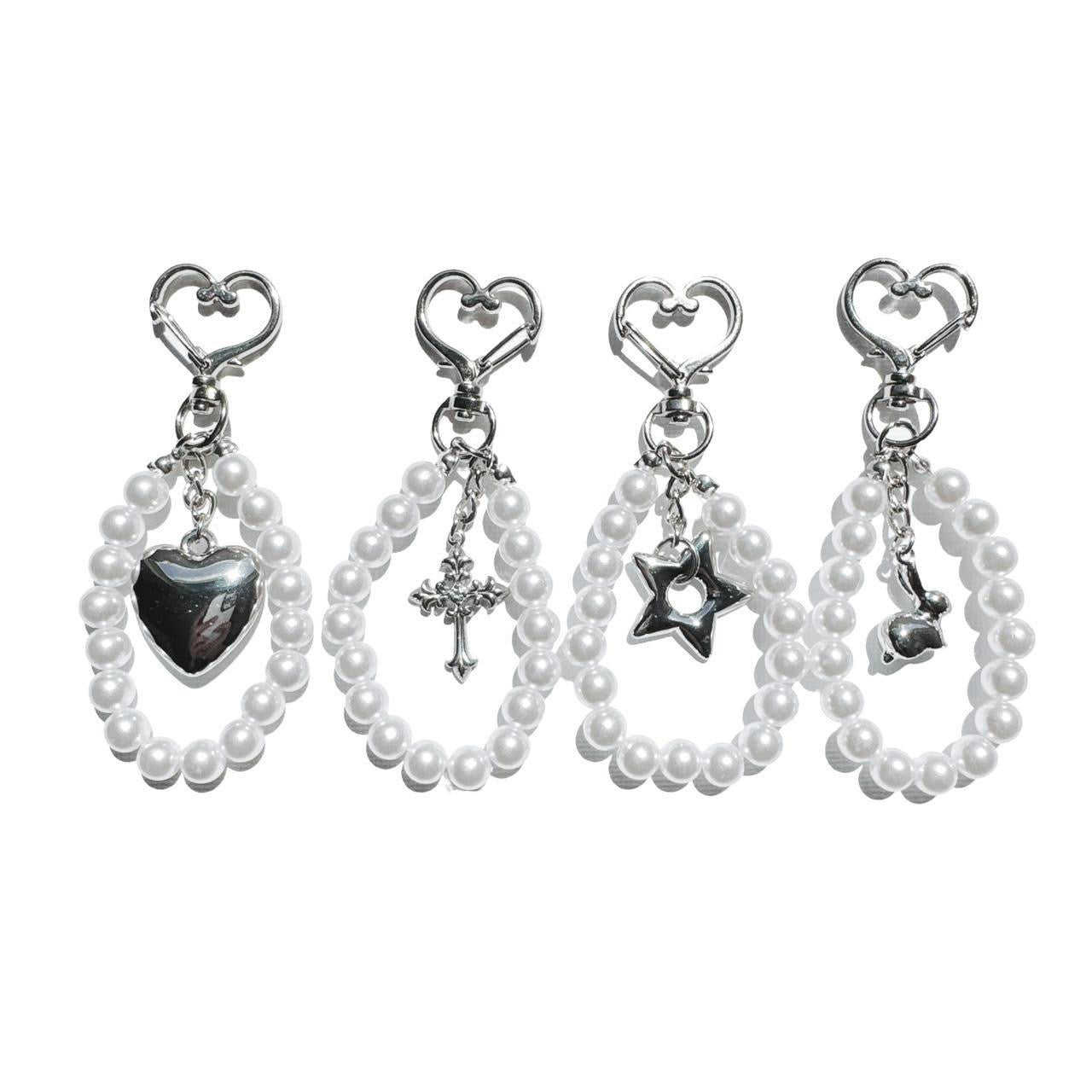 silver heart beaded keychain