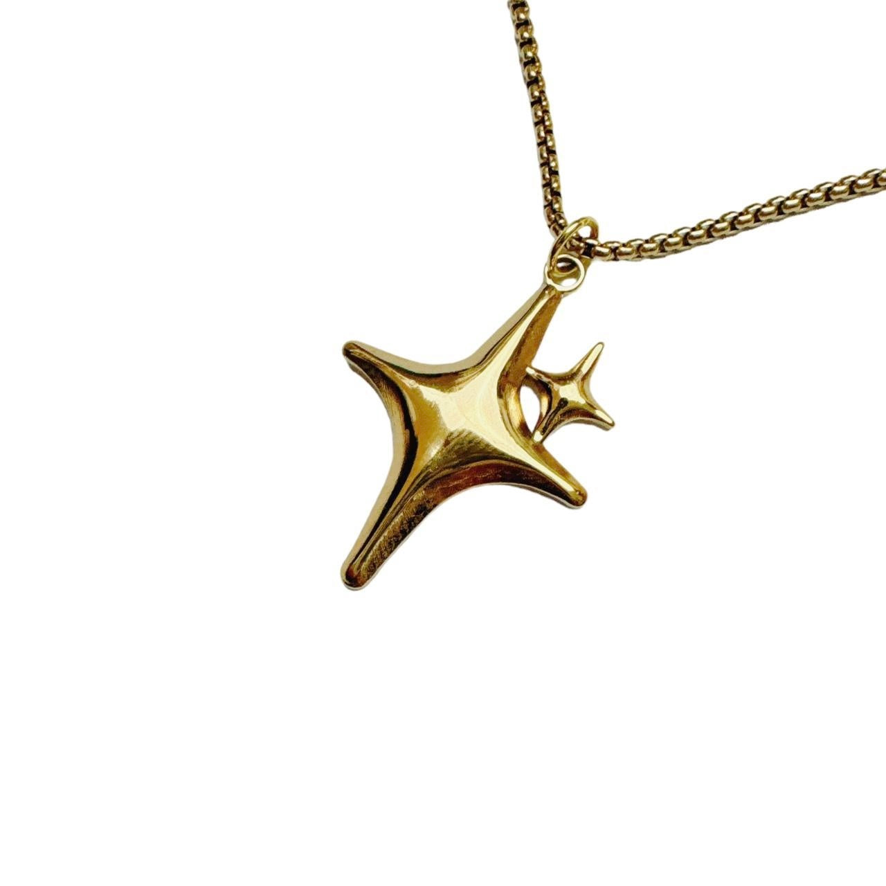 Gold Double Sparkle Star Necklace