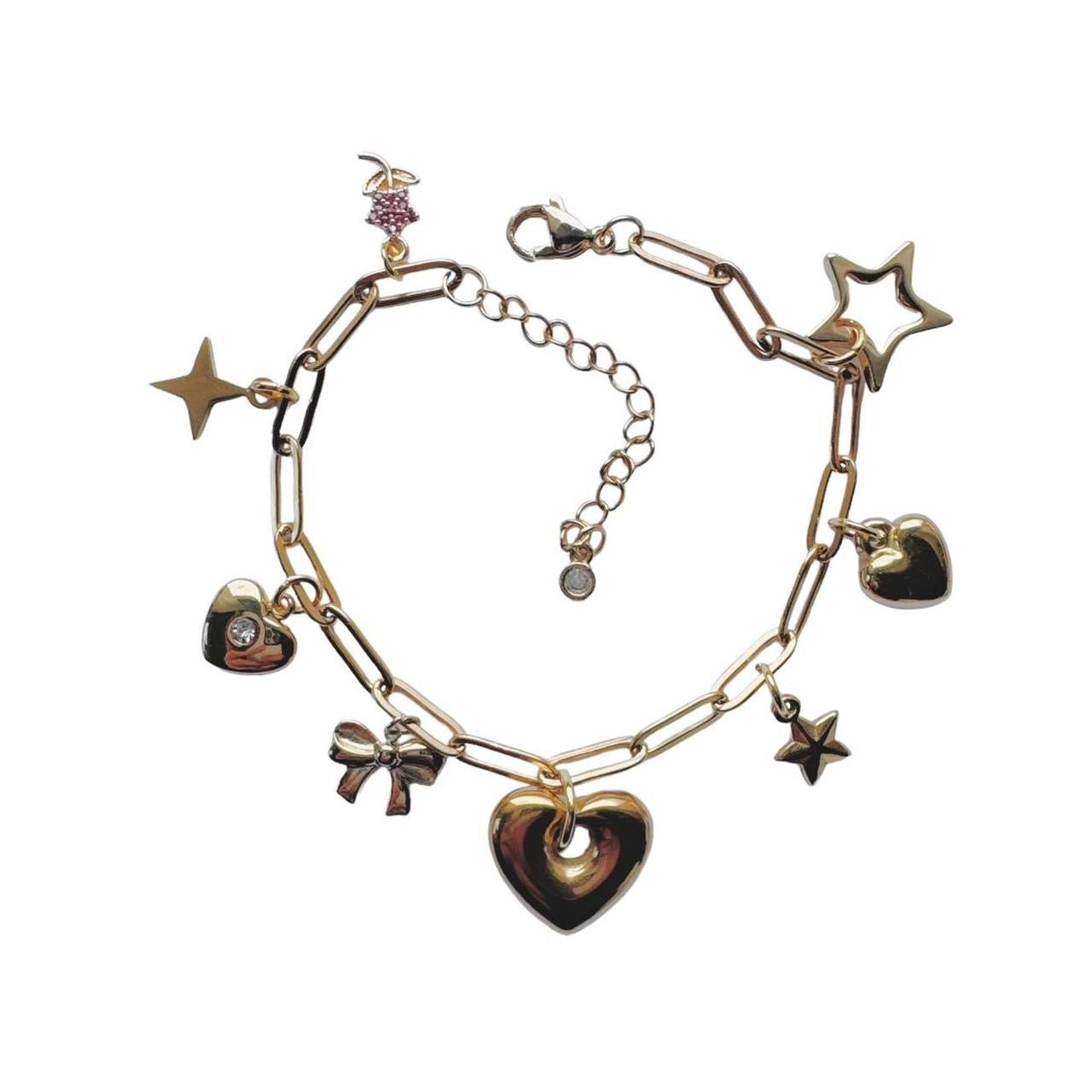 Gold Puffy Heart Charm Bracelet