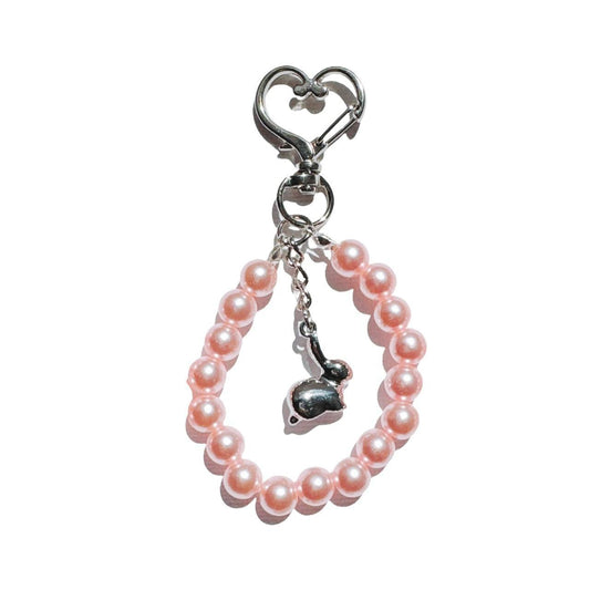 silver bunny beaded keychain - pink version