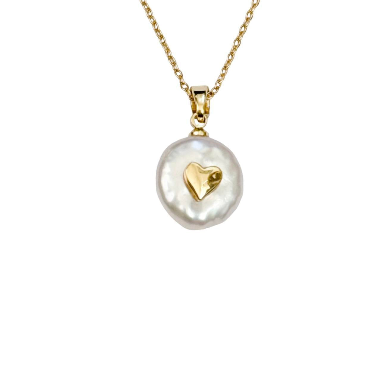 Gold Pearl Heart Necklace