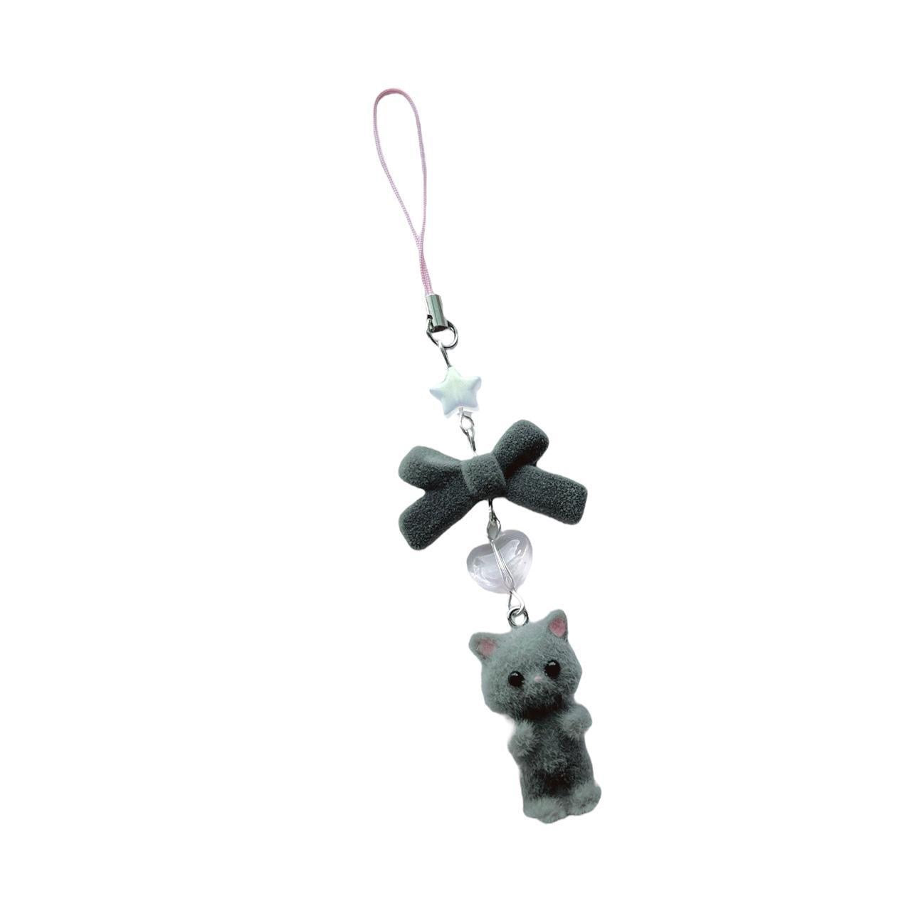 Flocky Grey Cat Phone Charm