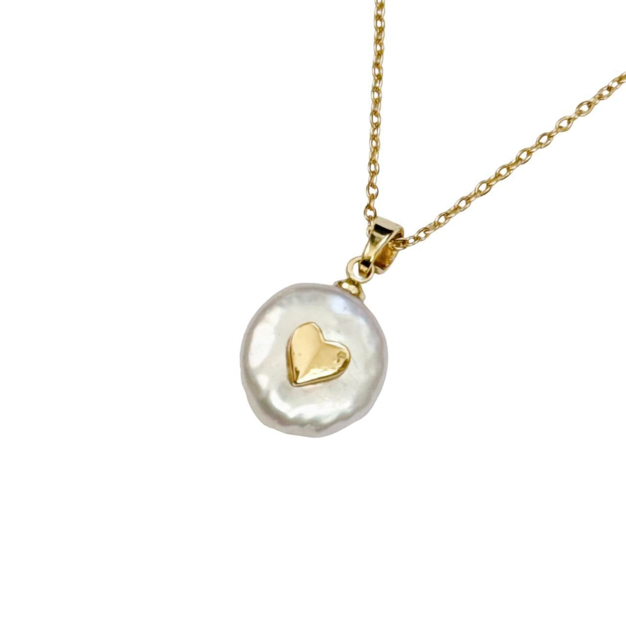 Gold Pearl Heart Necklace