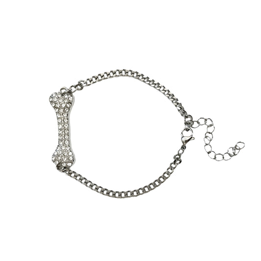 Silver Large Rhinestone Bone Bracelet