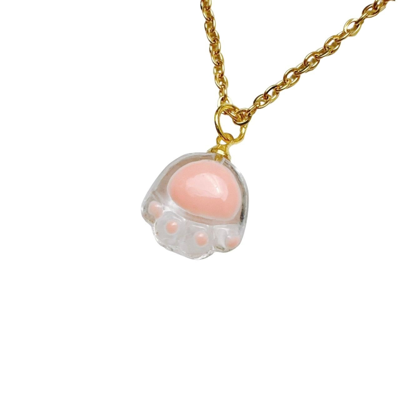 Pink Glass Paw Necklace