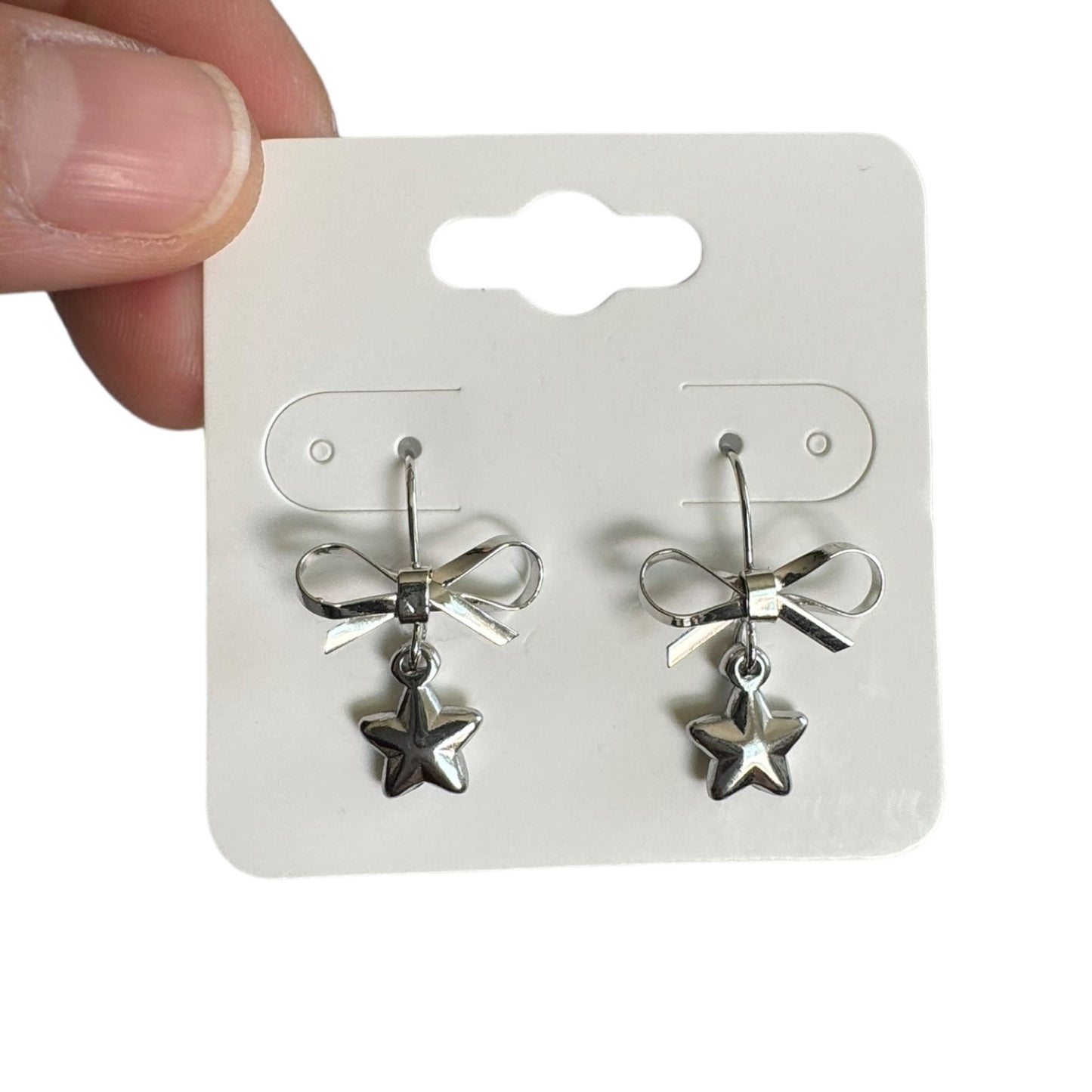 Silver Bow & Star Earrings