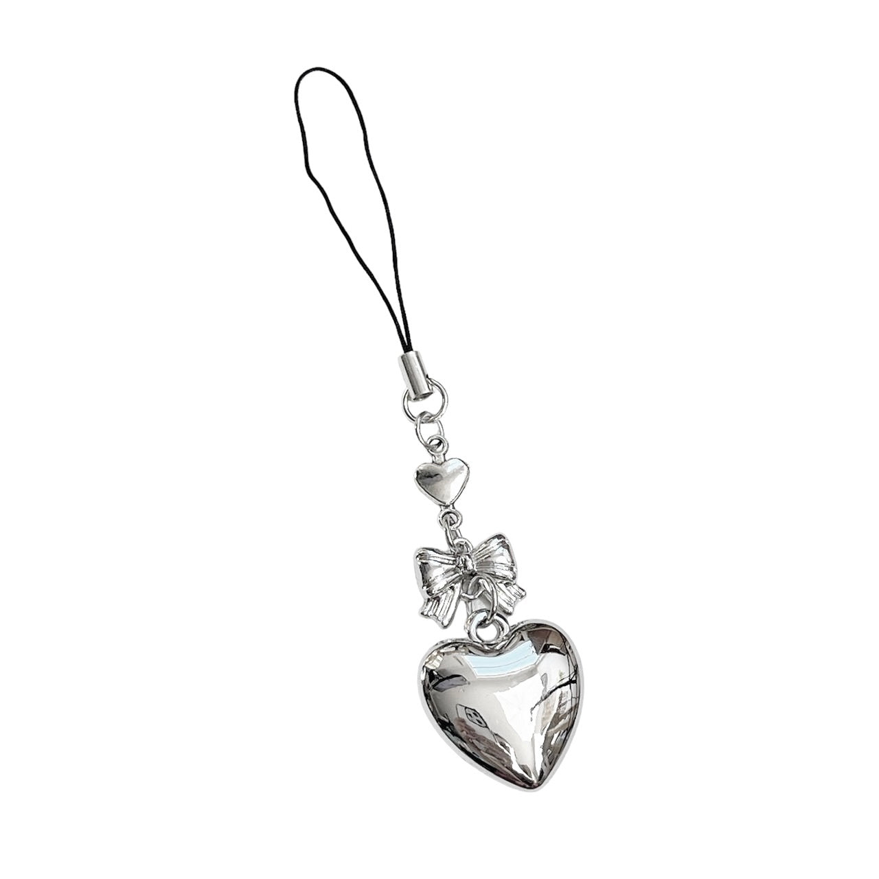 Silver Puffy Heart Phone Charm