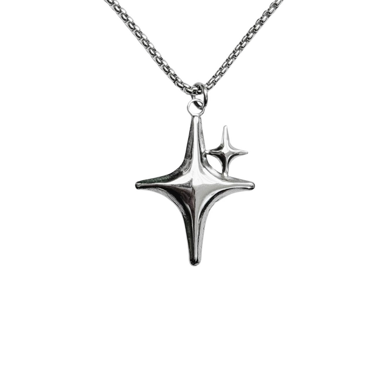 Silver Double Sparkle Star Necklace