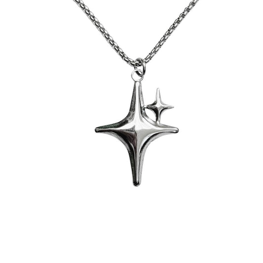 Silver Double Sparkle Star Necklace