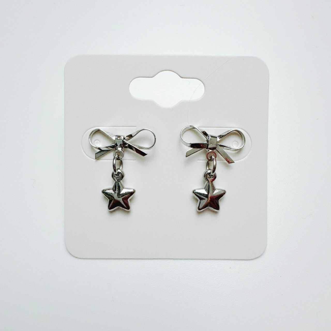 Silver Bow & Star Earrings