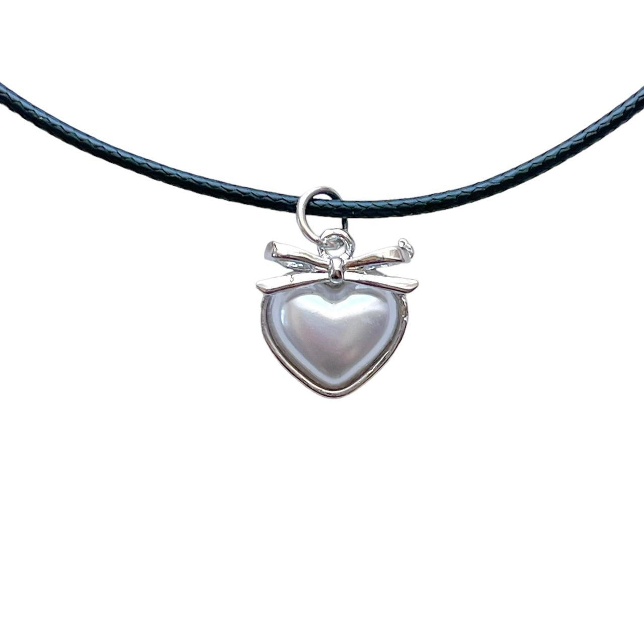 Pearl Bow Heart Cord Necklace