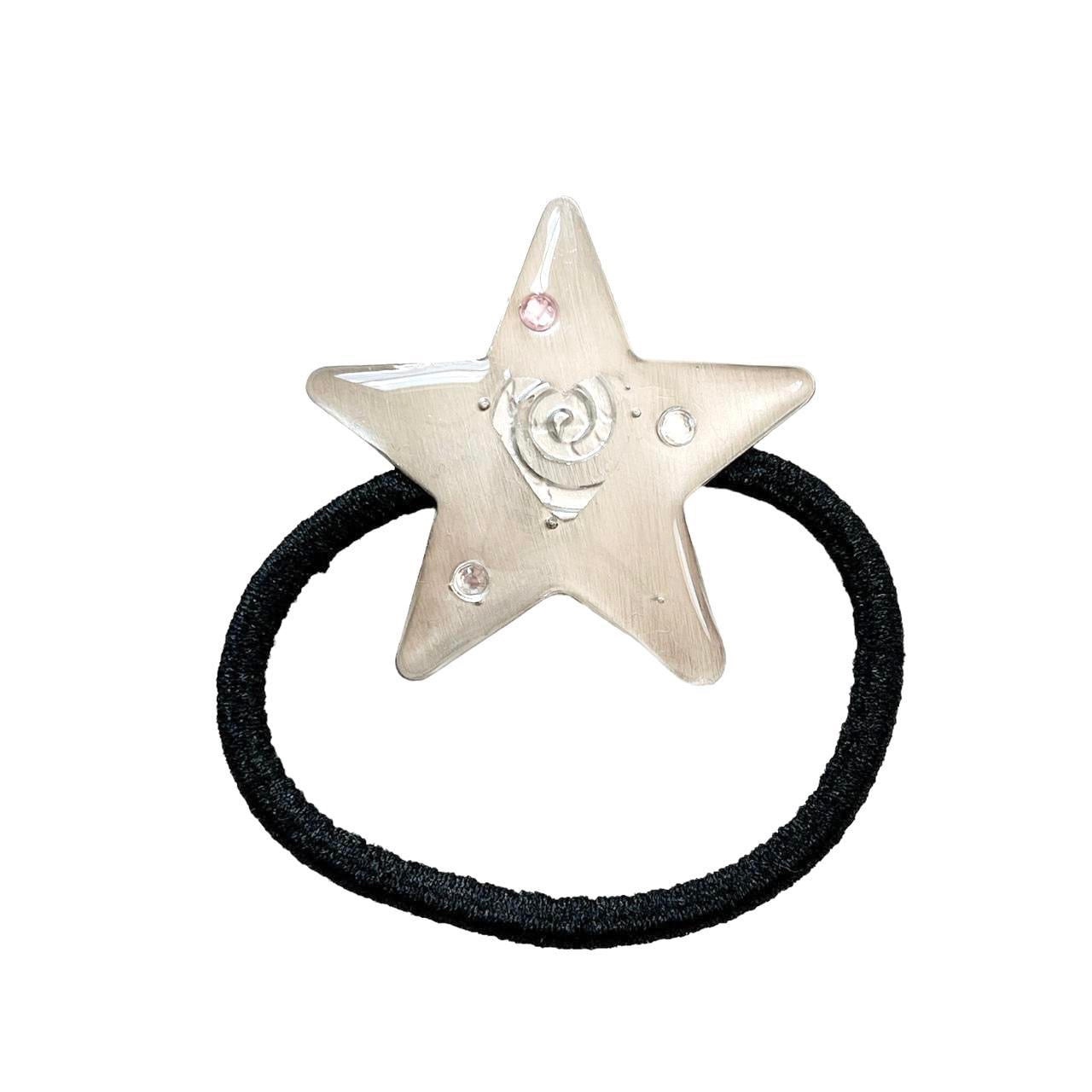 Silver Star Hair Tie - swirly heart