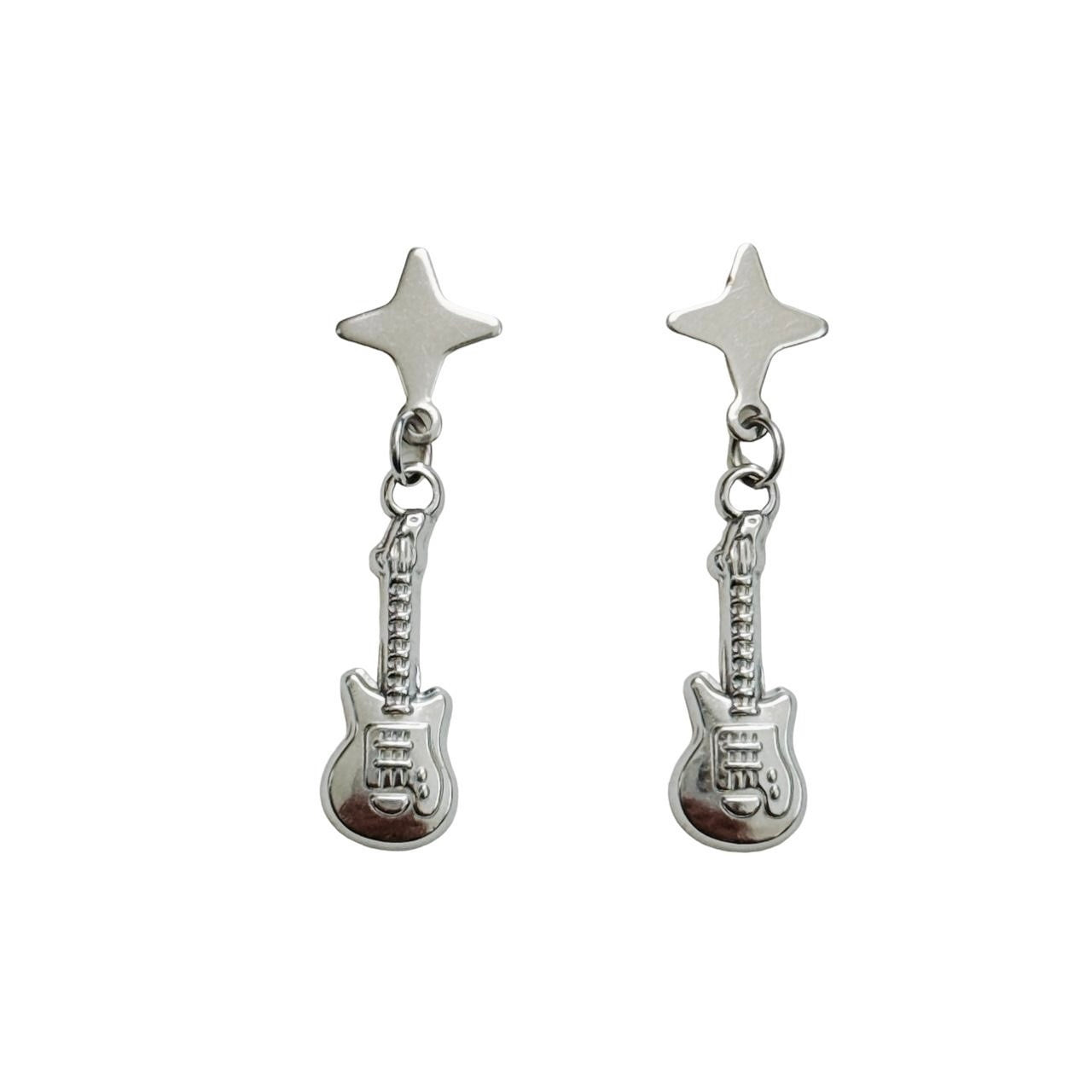 silver star & guitar earrings